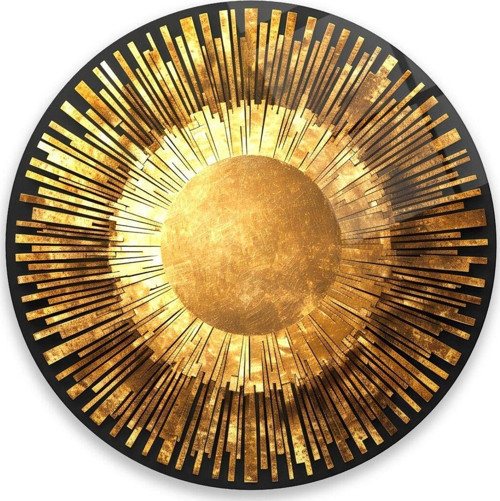 Gold Soyut Yuvarlak Cam Tablo | Hediyelik, Dekoratif, Ofis, Mutfak