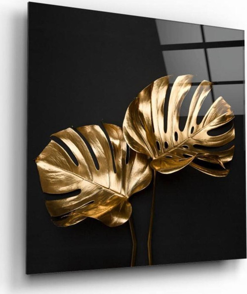 Gold Yapraklar Cam Tablo | Hediyelik, Dekoratif, Ofis, Mutfak