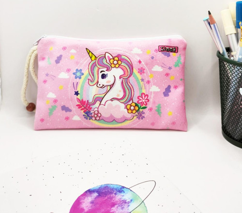 Bahar Unicorn Çiçekli Desenli Kalem Kutusu Yıkanabilir Bez Kalemlik