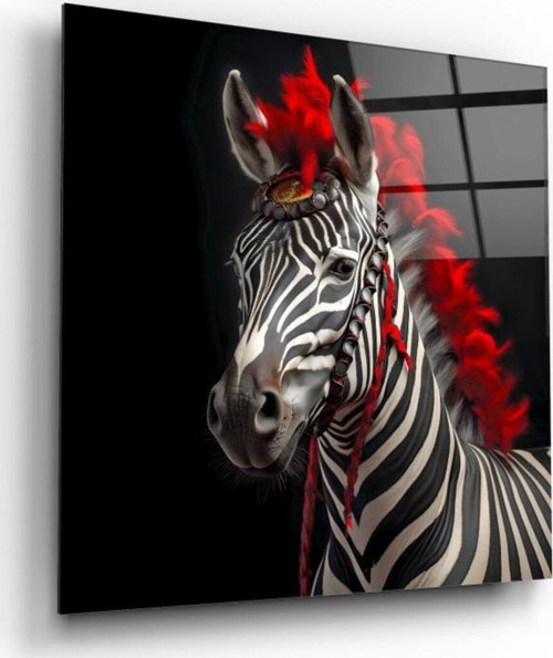 Kırmızı Saçlı Zebra Cam Tablo | Hediyelik, Dekoratif, Ofis, Mutfak