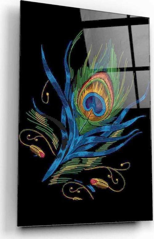 Tavuskuşu Tüy Cam Tablo | Hediyelik, Dekoratif, Ofis, Mutfak