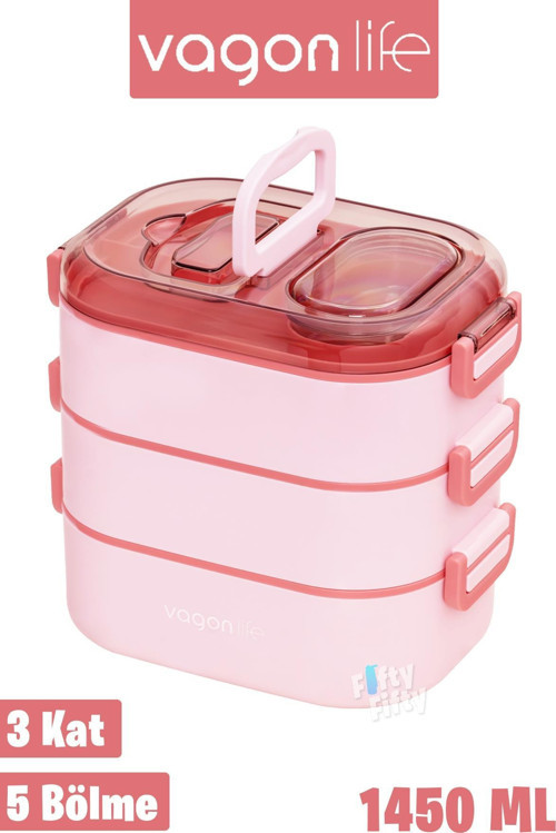 1450 ML 3 Kat Çelik (2 Kat Kullanılabilir) Bento Lunch Box Yeni Nesil Sefer Tası-FFLBOX7083