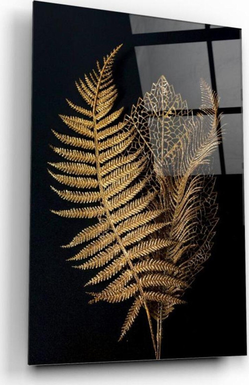 Gold Yapraklar Cam Tablo | Hediyelik, Dekoratif, Ofis, Mutfak