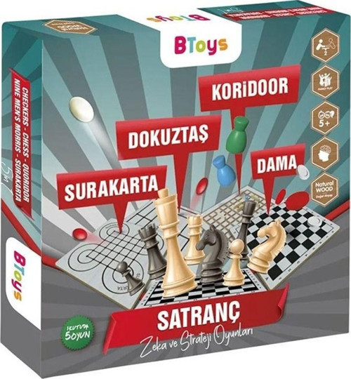 Dokuz Taş Koridor Satranç Surakarta Ve Dama Zeka Ve Strateji Oyunu (5 Oyun 1 Kutuda)