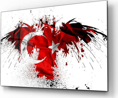 Kartal Ve Türk Bayrağı Cam Tablo | Uv Baskı | Temperli | Hediyelik, Dekoratif, Ofis, Mutfak