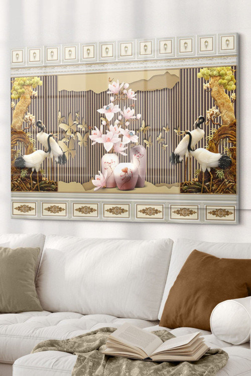 Gold Işlemeli Vintage Desenler | Çiçek Temalı Cam Tablo | Hediyelik, Dekoratif, Ofis, Mutfak