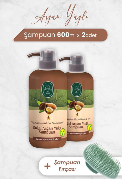 Argan Yağlı Şampuan 600 ml x 2 Adet ve Şampuan Fırçası