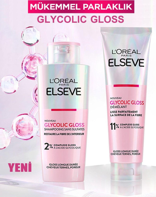 Glycolic Gloss Mükemmel Parlaklık Şampuan 200ml + Glycolic Gloss Pürüzsüzleştirici Saç Kremi 150ml