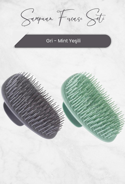 Şampuan Fırçası Mint Yeşili ve Gri 2 'li Set