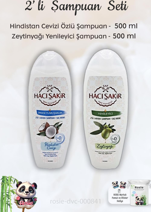 Hindistan Cevizi Şampuan 500 ml, Zeytinyağlı Şampuan 500 ml ve ROSIE