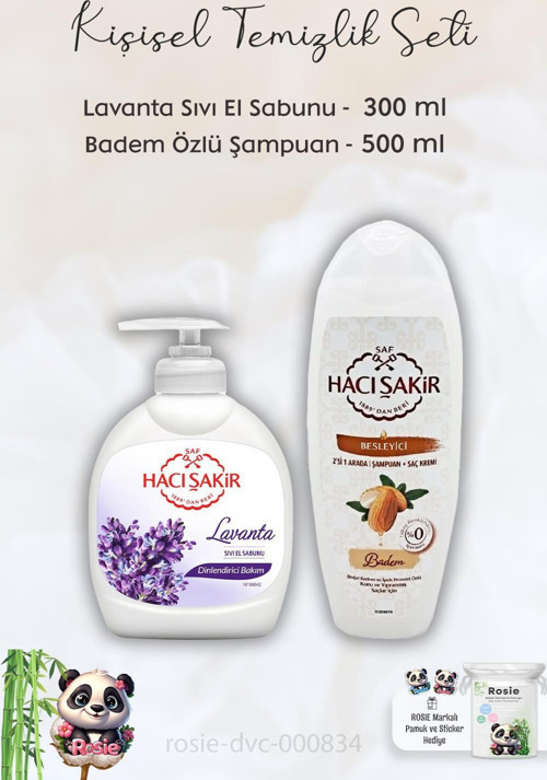 Lavanta Dinlendirici Sıvı Sabun 300 ml, Bademli Şampuan 500 ml ve ROSIE