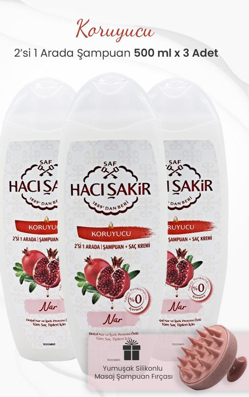 Nar 2si 1 Arada Şampuan Koruyucu 500 ml x 4 Adet ve Şampuan Fırçası Pembe