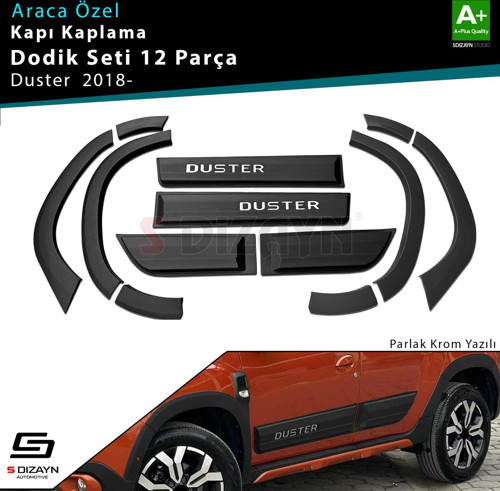 Dacia Duster 2 Kapı Koruma ve Çamurluk Kaplaması Dodik Seti Parlak Krom Yazılı 12 Prç 2018 Üzeri A+ Kalite