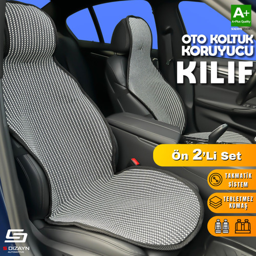 Oto Koltuk Koruyucu Kılıf Çizgili Füme Beyaz Universal 2 Parça Ön A+ Kalite