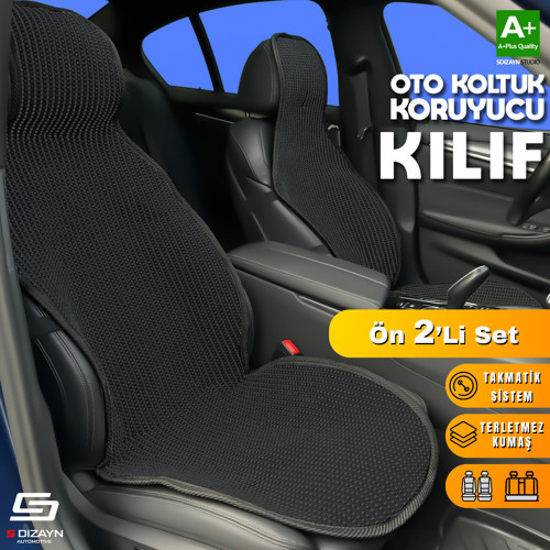 Oto Koltuk Koruyucu Kılıf Siyah Universal 2 Parça Ön A+ Kalite