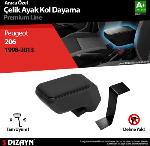 Peugeot 206 Kol Dayama Kolçak Çelik Ayaklı ABS Siyah 1998-2012 A+Kalite