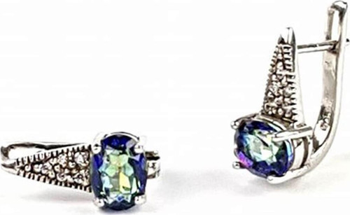 Mistik Topaz Ve Zirkon Taşlı Pırlanta Işıltısında Gümüş Küpe