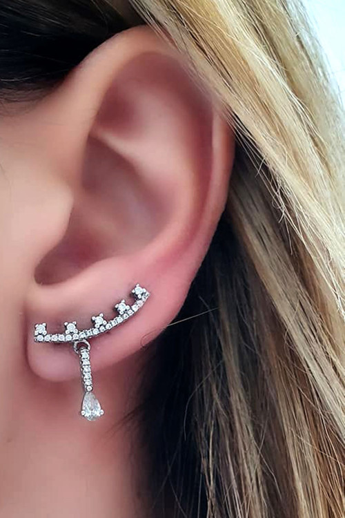 Pırlanta Işıltısında Zirkon Taşlı Gümüş Earcuff Tek Küpe