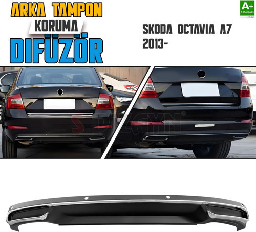 Skoda Octavia A7 Arka Tampon Koruma Difüzör Egzozlu OEM Stil 2013 Üzeri A+ Kalite