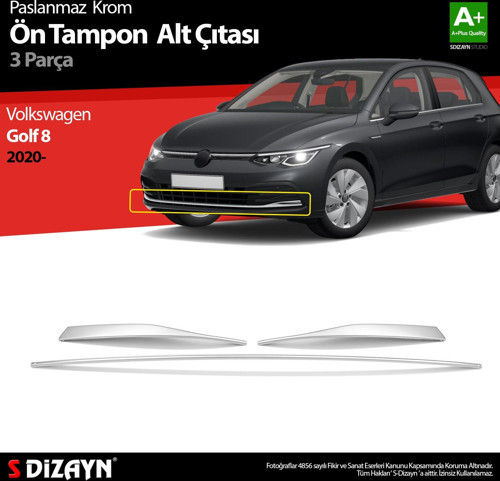 VW Golf 8 HB Krom Ön Tampon Alt Çıtası 3 Prç. 2020 Üzeri
