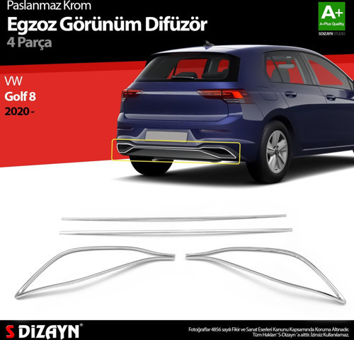 VW Golf 8 Krom Egzoz Görünümü Difüzör 4 Prç. 2020 Üzeri