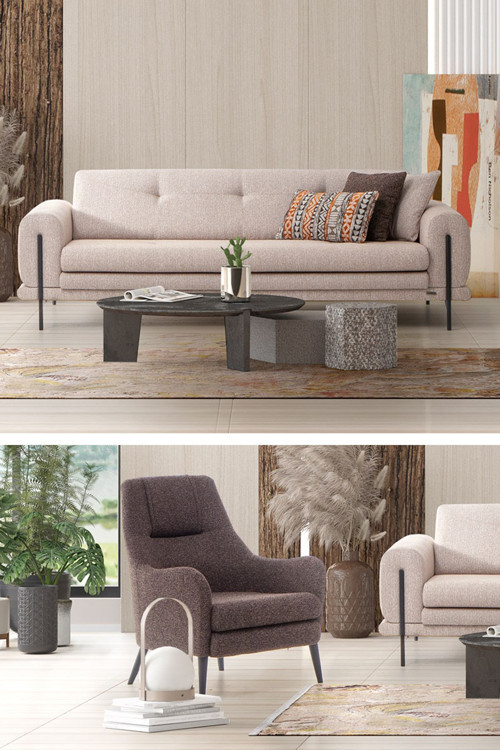 Salda 3+1 Salon&Oturma Odası Koltuk Takımı - Krem&Kahve