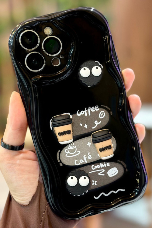 iPhone 15 Pro Max Kahve Kurabiye Desenli 3 Boyutlu Şirin Parlak Tasarım Cookie Kılıf