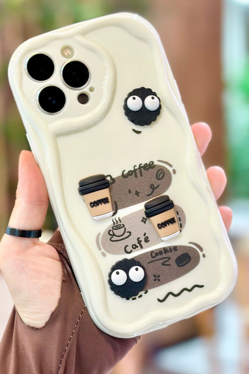 iPhone 15 Pro Max Kahve Kurabiye Desenli 3 Boyutlu Şirin Parlak Tasarım Cookie Kılıf
