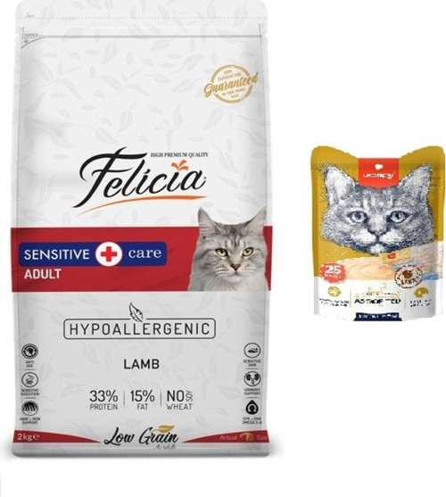 2 Kg Yetişkin Kuzulu Kedi Kuru Maması + Wanpy Karışık 8 Lezzetli Krema Kedi Ödülü 25*14 Gr