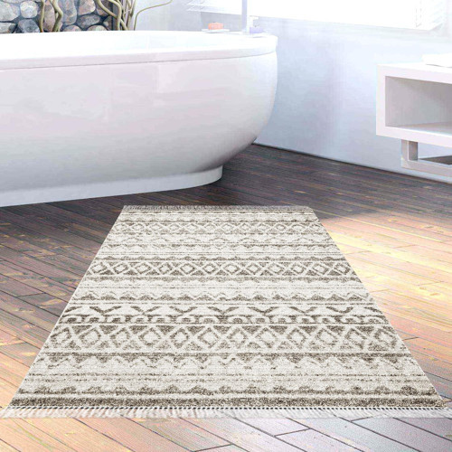 Kaymaz Taban Djt Banyo Halısı Yıldız Deri Saçaklı İskandinav F5078