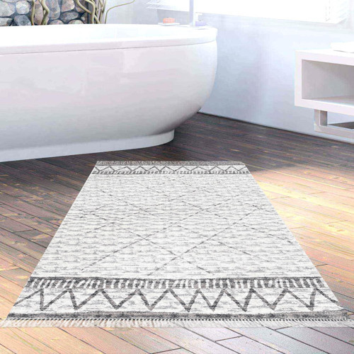 Kaymaz Taban Djt Banyo Halısı Yıldız Deri Saçaklı İskandinav F5081