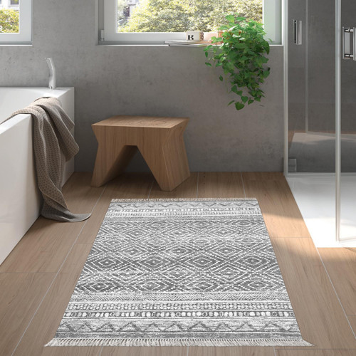 Kaymaz Taban Djt Banyo Halısı Yıldız Deri Saçaklı İskandinav F5087