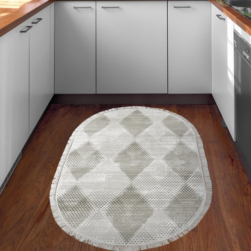 Kaymaz Taban Djt Mutfak Halısı Star Pamuk Saçaklı Oval İskandinav F5131