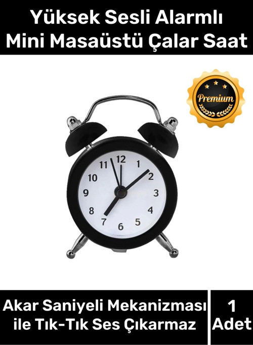 Premium Yüksek Sesli Alarmlı Pilli Dekoratif Çift Çanlı Mini Masaüstü Analog Dekoratif Çalar Saat