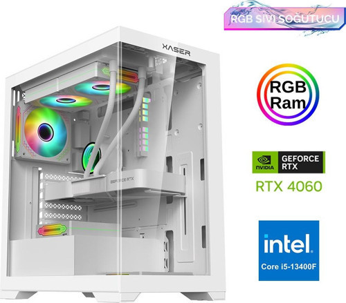 Xsr878 i5 13400F 16GB Ram 512GB M.2 NVMe SSD 8GB RTX4060 Beyaz Sıvı Soğutma Oyuncu Bilgisayarı