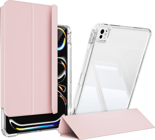 Apple iPad Pro 12.9 4.Nesil 2020 Magnetik Ayrılabilen Arkası Şeffaf Silikon Airbagli Sliding Tablet Kılıfı