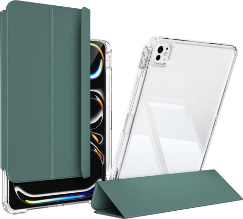 Apple iPad Pro 12.9 5.Nesil 2021 M1 Magnetik Ayrılabilen Arkası Şeffaf Silikon Airbagli Sliding Tablet Kılıfı
