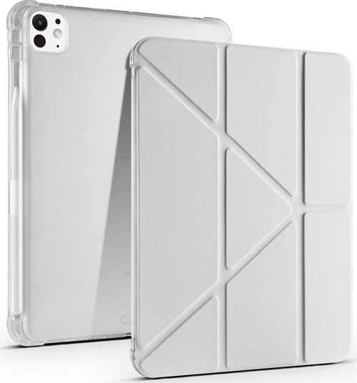 Apple iPad Pro 13 inç 2024 M4 Kılıf Yatay ve Dikey Standlı Uyku Modlu Kalemlikli Arkası Silikon Smart Kılıf