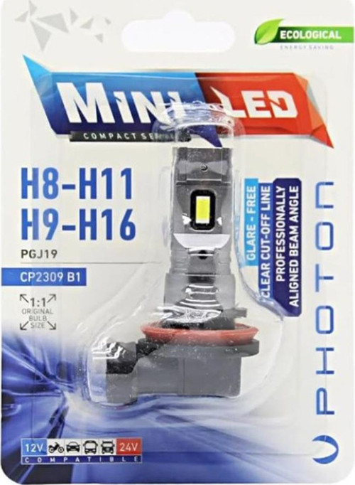 MINI H8/H9/H11/H16 12-24V COMPACT LED (TEKLİ BLİSTER) CP2309 B1