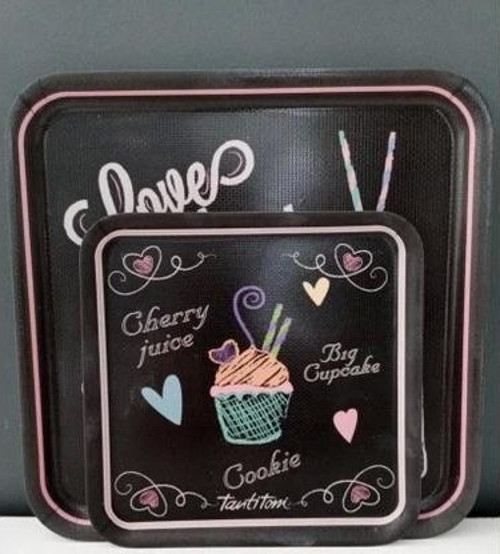 Melamin Love Menu Desenli 2 Li Kare Kaydırmaz Tepsi 24 * 33 Cm.