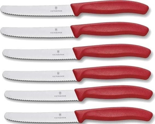6 adet ekmek bıçağı, tereyağı bıçağı, Swiss Classic, polipropilen paslanmaz çelik, Kırmız
