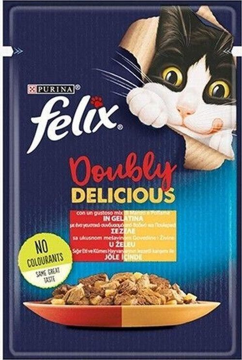 Pouch Çifte Lezzet Sığır Etli ve Tavuklu Yetişkin Kedi Konservesi 85 Gr