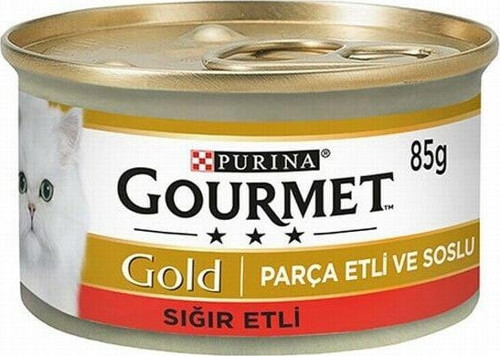 Gold Parça Etli Soslu Sığır Etli Yetişkin Kedi Konservesi 12 Adet 85 Gr