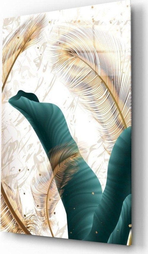 Yeşil Yapraklar Cam Tablo | Hediyelik, Dekoratif, Ofis, Mutfak