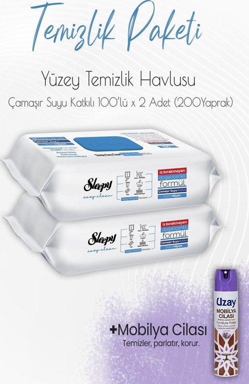 Düvenci Temizlik Paketi 5 (Çamaşır Suyu Temizlik Havlusu 200 yaprak ve Mobilya Cilası)