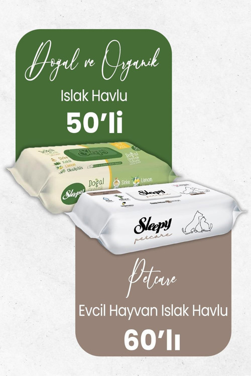 Doğal Organik Islak Mendil 50'li ve Evcil Hayvan Islak Havlu 60'lı