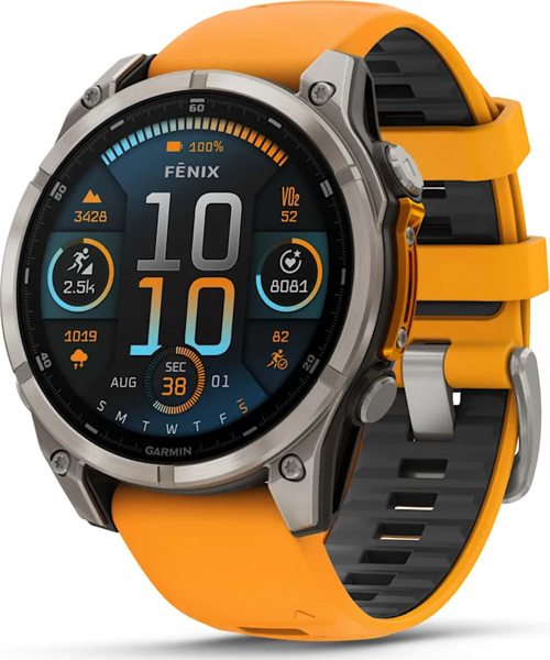 Garmin Fenix 8 – 47mm AMOLED Sapphire Titanyum Turuncu/Grafit Silikon Kayışlı