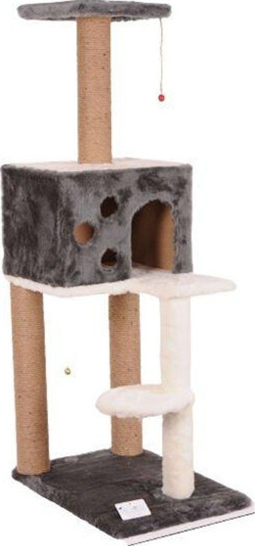 S09 Kare Yuvalı Basamaklı Kedi Tırmalama Evi Gri 124 Cm