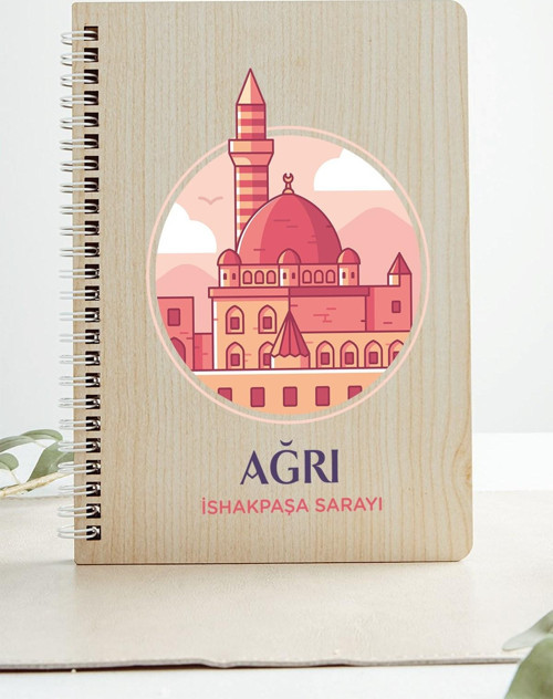 Ağrı İshakpaşa Sarayı Şehir Tasarım Ahşap Kapaklı Defter Kraft Kağıt Özel Tasarım Hediye