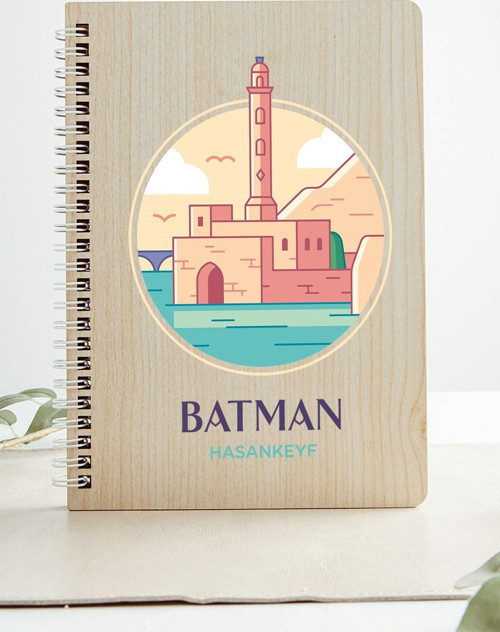 Batman Hasankeyf Şehir Tasarım Ahşap Kapaklı Defter Kraft Kağıt Özel Tasarım Hediye